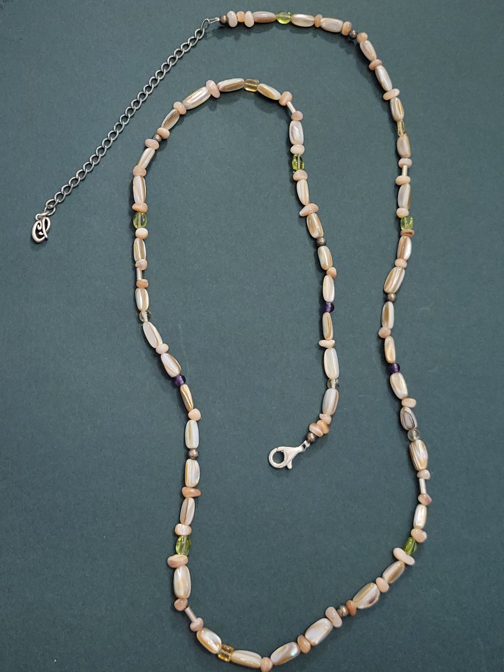 Carolyn Pollack Pink Pearl and Green Bead Necklace
